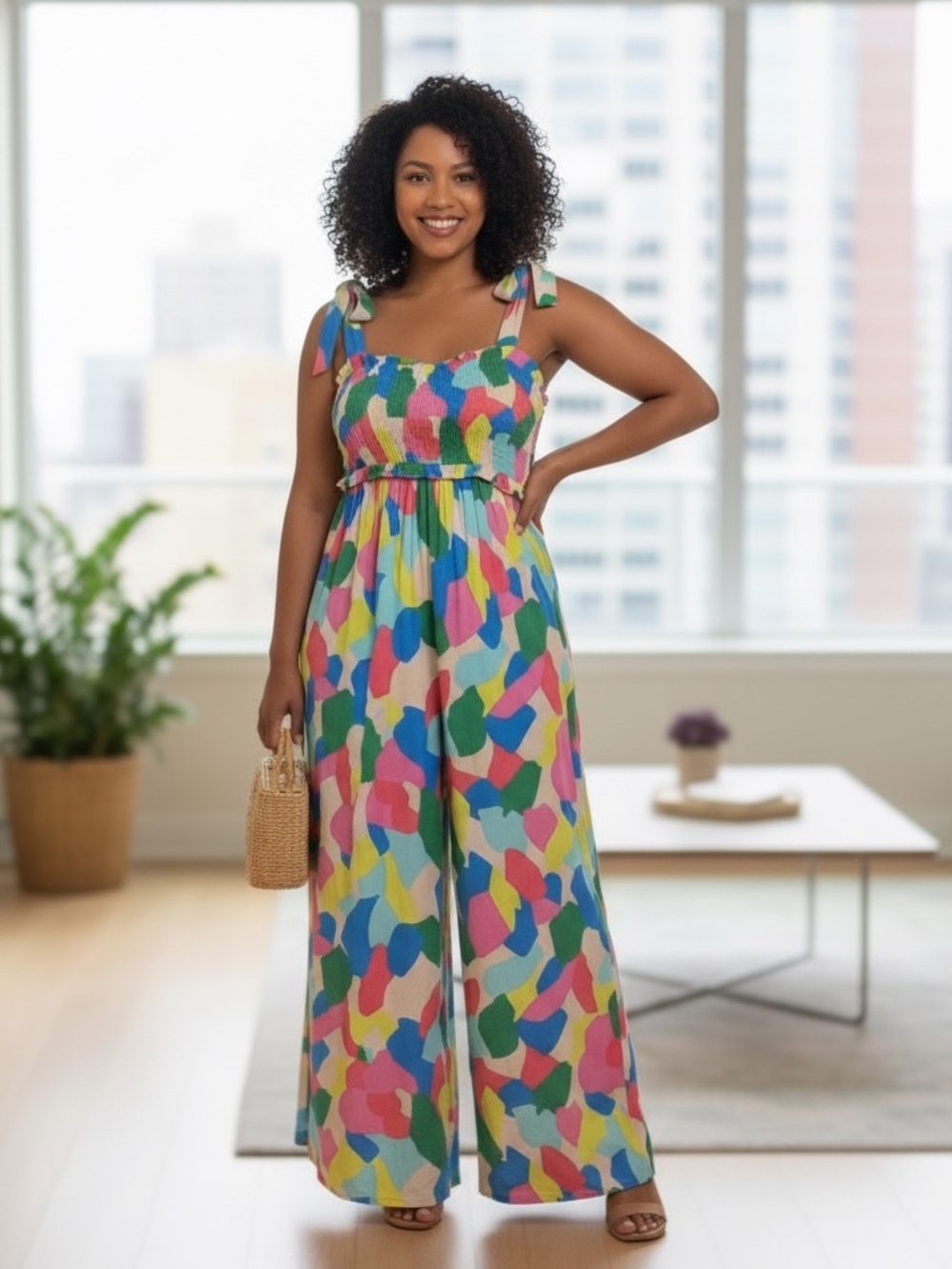 Easel "Paletta" Tie-Strap Wide-Leg Jumpsuit
